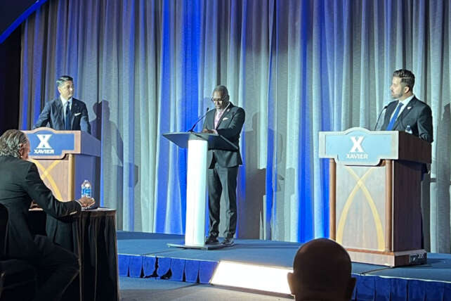 Cincinnati Mayoral Debate between Cory Bowman and Aftab Pureval at the 2025 city election forum.