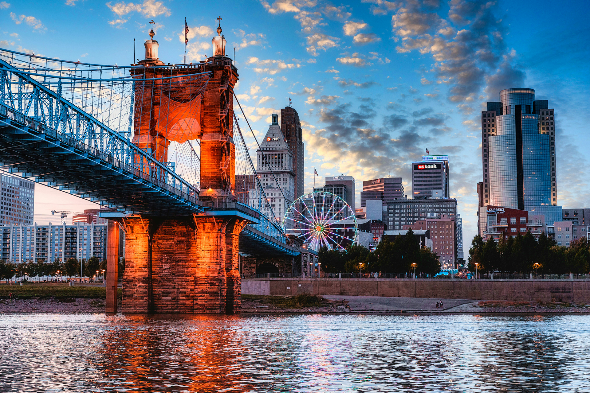Downtown Cincinnati skyline and the Ohio River, representing the city where Cory Bowman and Aftab Pureval faced off in the 2025 mayoral debate.