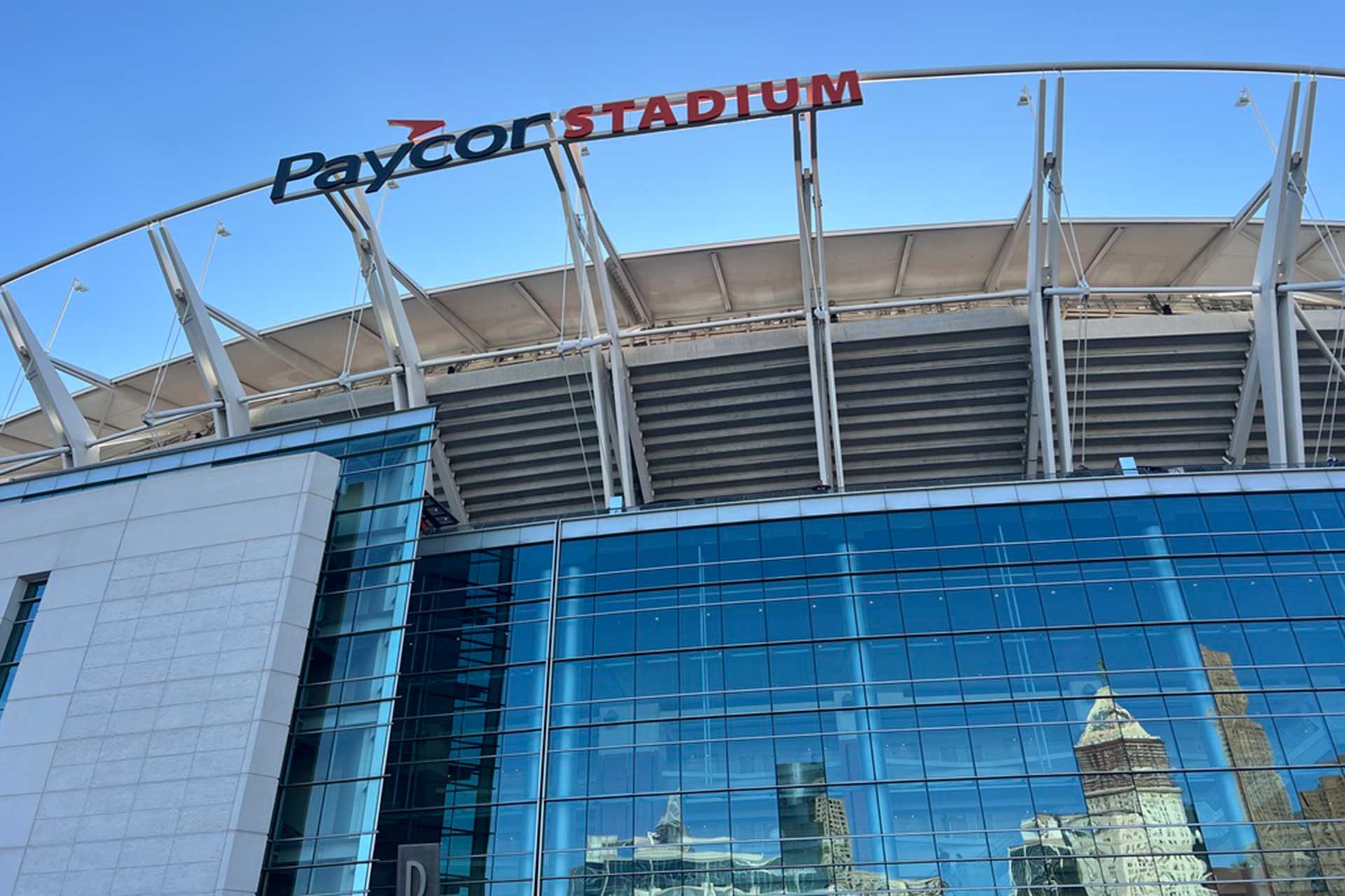Paycor Stadium in Cincinnati on a clear day, used to illustrate the Bengals’ playoff push after their win in Baltimore