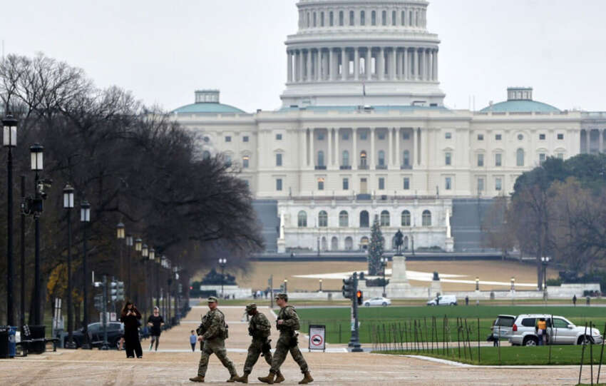 National Guard members patrol near the U.S. Capitol amid investigation into fatal Washington D.C. shooting.