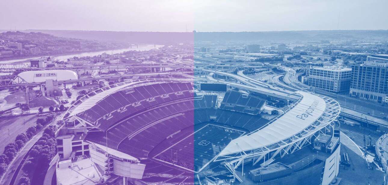 Aerial view of Paycor Stadium before the St. Xavier vs Elder Region 4 championship game in Cincinnati.
