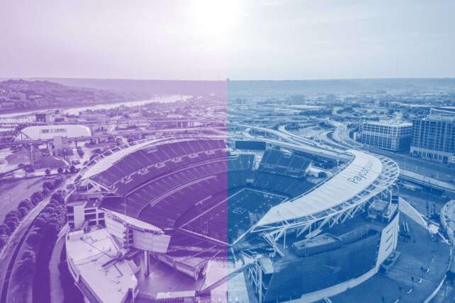 Aerial view of Paycor Stadium before the St. Xavier vs Elder Region 4 championship game in Cincinnati.