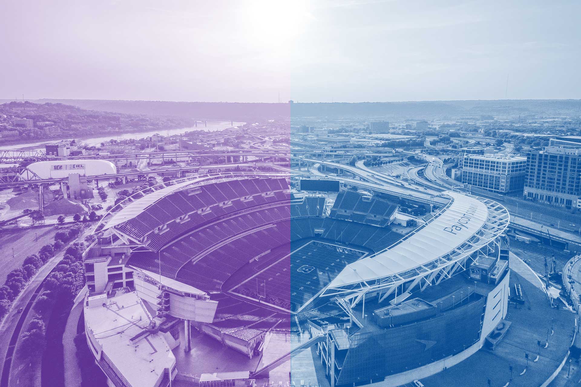 Aerial view of Paycor Stadium before the St. Xavier vs Elder Region 4 championship game in Cincinnati.