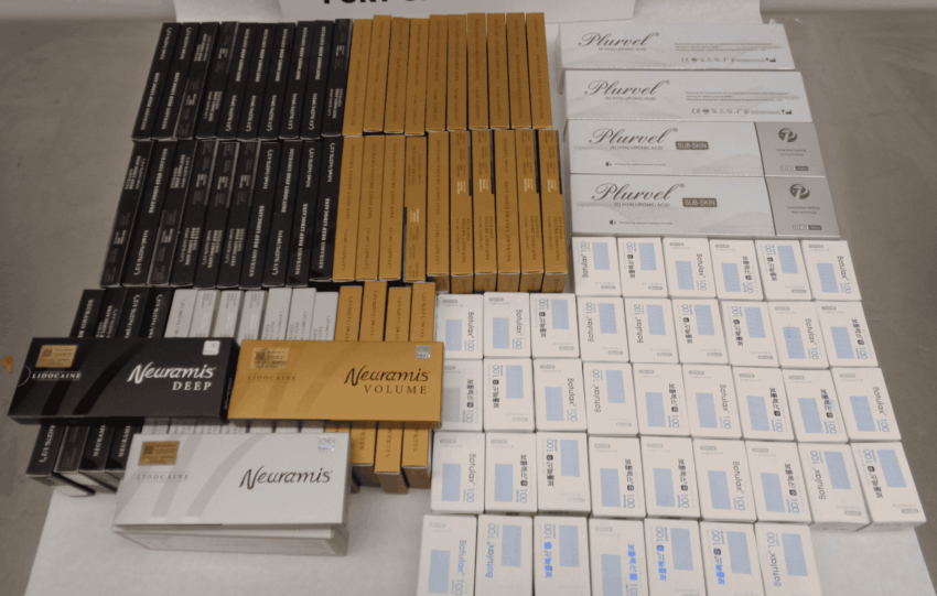 Assorted boxes of misbranded prescription drugs and contact lenses after authorities intercepted them at Cincinnati/Northern Kentucky International Airport.