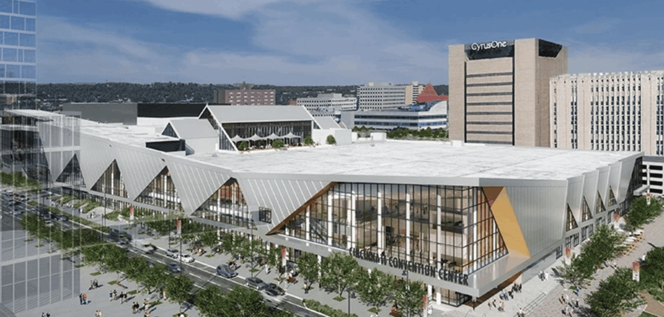 Rendering of the Duke Energy Convention Center in Cincinnati, host of GrindingHub Americas 2027.