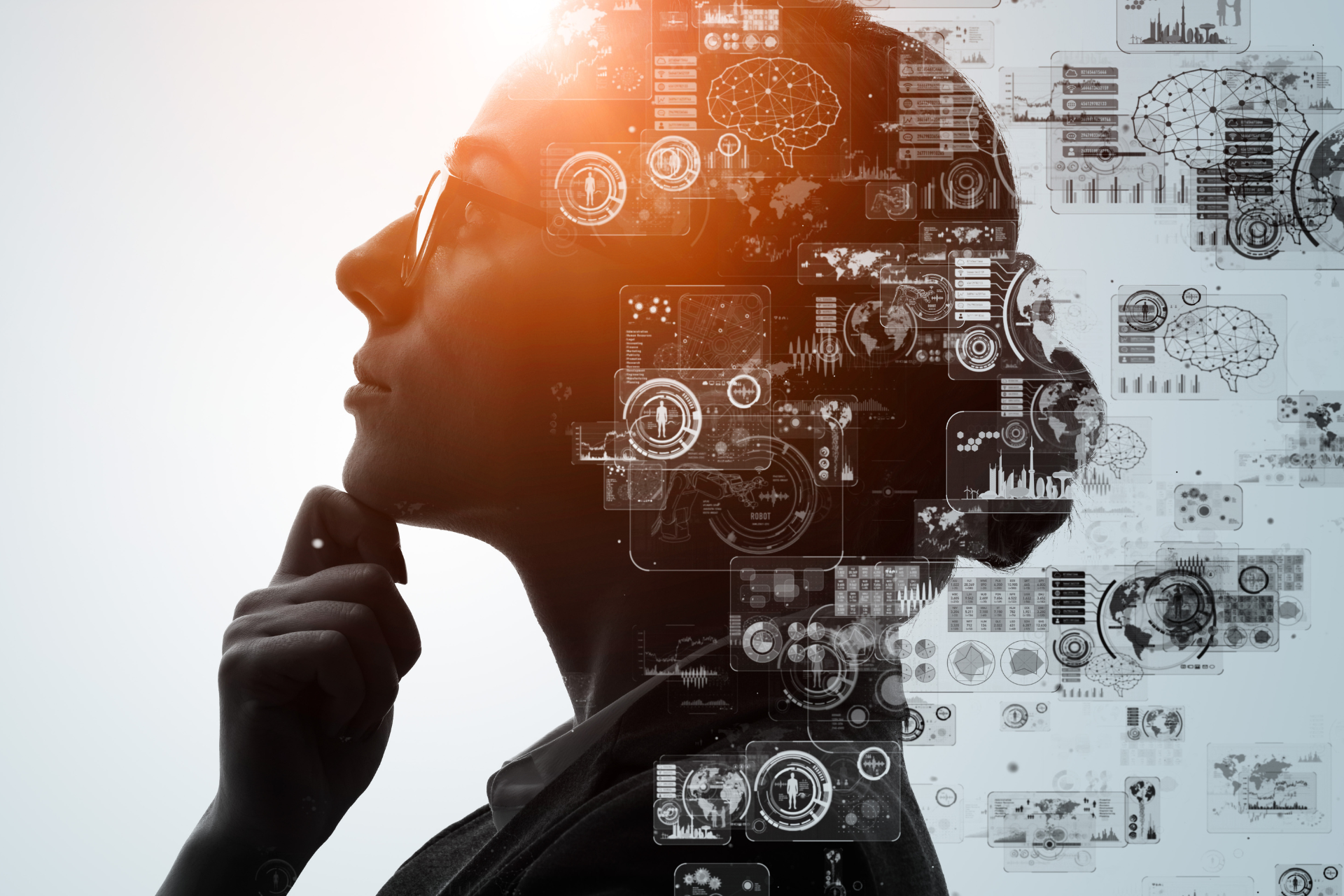 Illustration of artificial intelligence technology integrated with a human profile, representing NKU’s new MBA concentrations in AI and supply chain analytics.