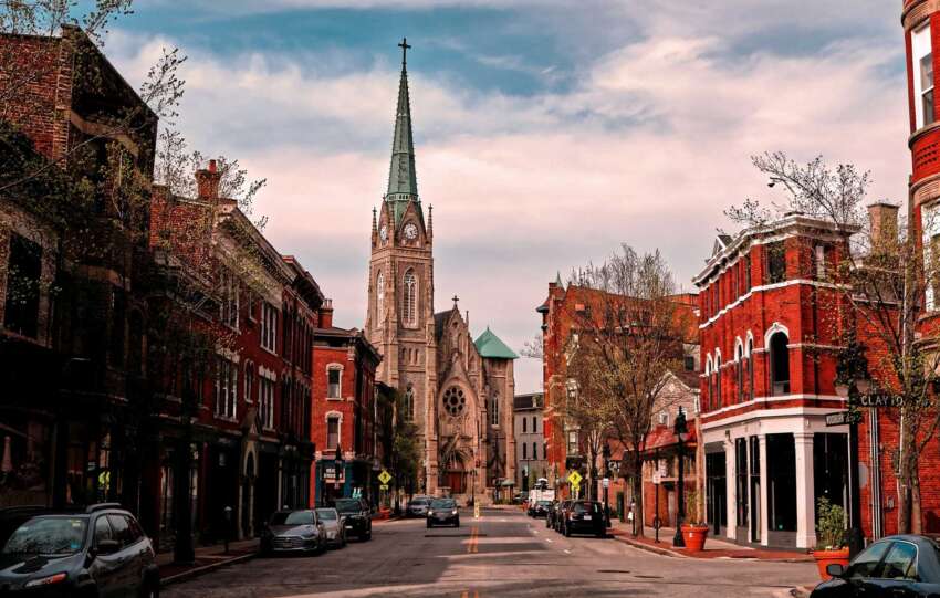 Righteous city building reflected in historic urban streets and civic architecture