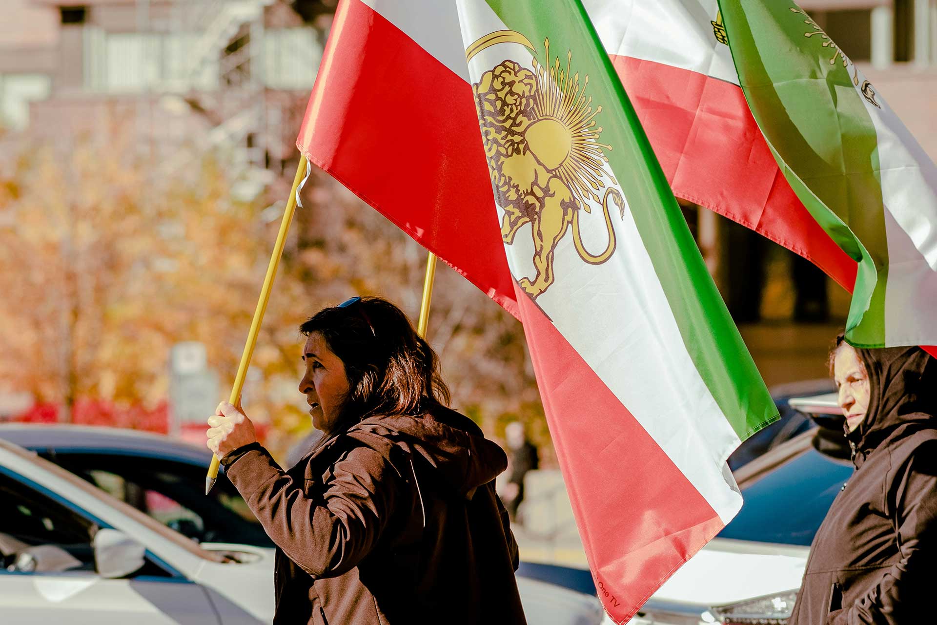 Iran protesters hold flags during nationwide demonstrations as the Iran protests death toll surpasses 300