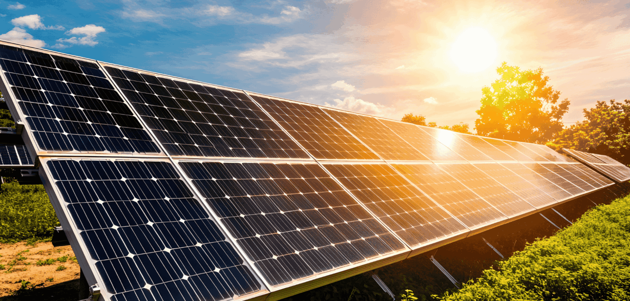 Solar panels installed at a landfill solar project in Cincinnati, Ohio, capturing sunlight in a green field.