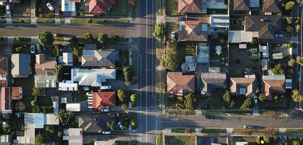 Aerial view of Cincinnati neighborhood homes tied to the Cincinnati Real Property Reparations motion