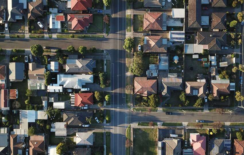 Aerial view of Cincinnati neighborhood homes tied to the Cincinnati Real Property Reparations motion