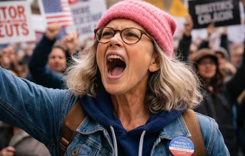 Why democrats are angry 2026 protest woman shouting political rally