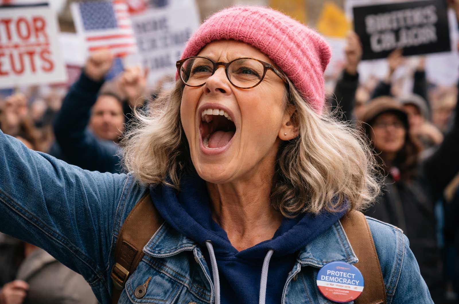 Why democrats are angry 2026 protest woman shouting political rally