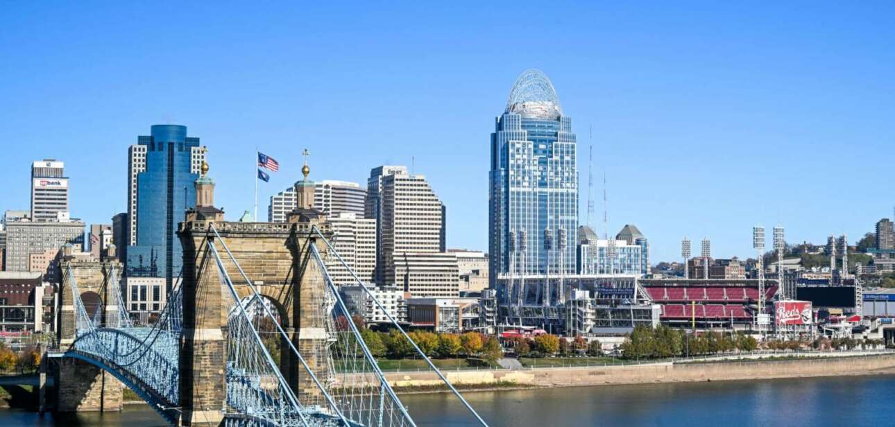 View of the Cincinnati skyline and Roebling Bridge, representing 2026 air quality and health risks.