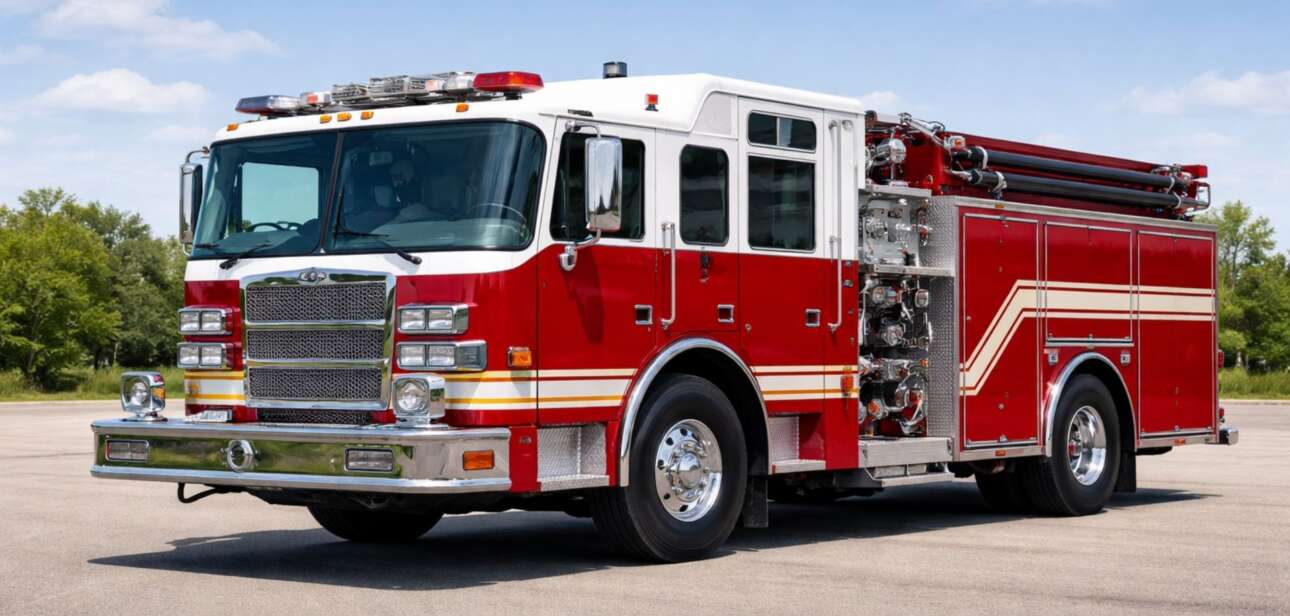 Red and white Cincinnati fire truck representing the city's $8 million fire department budget cut.