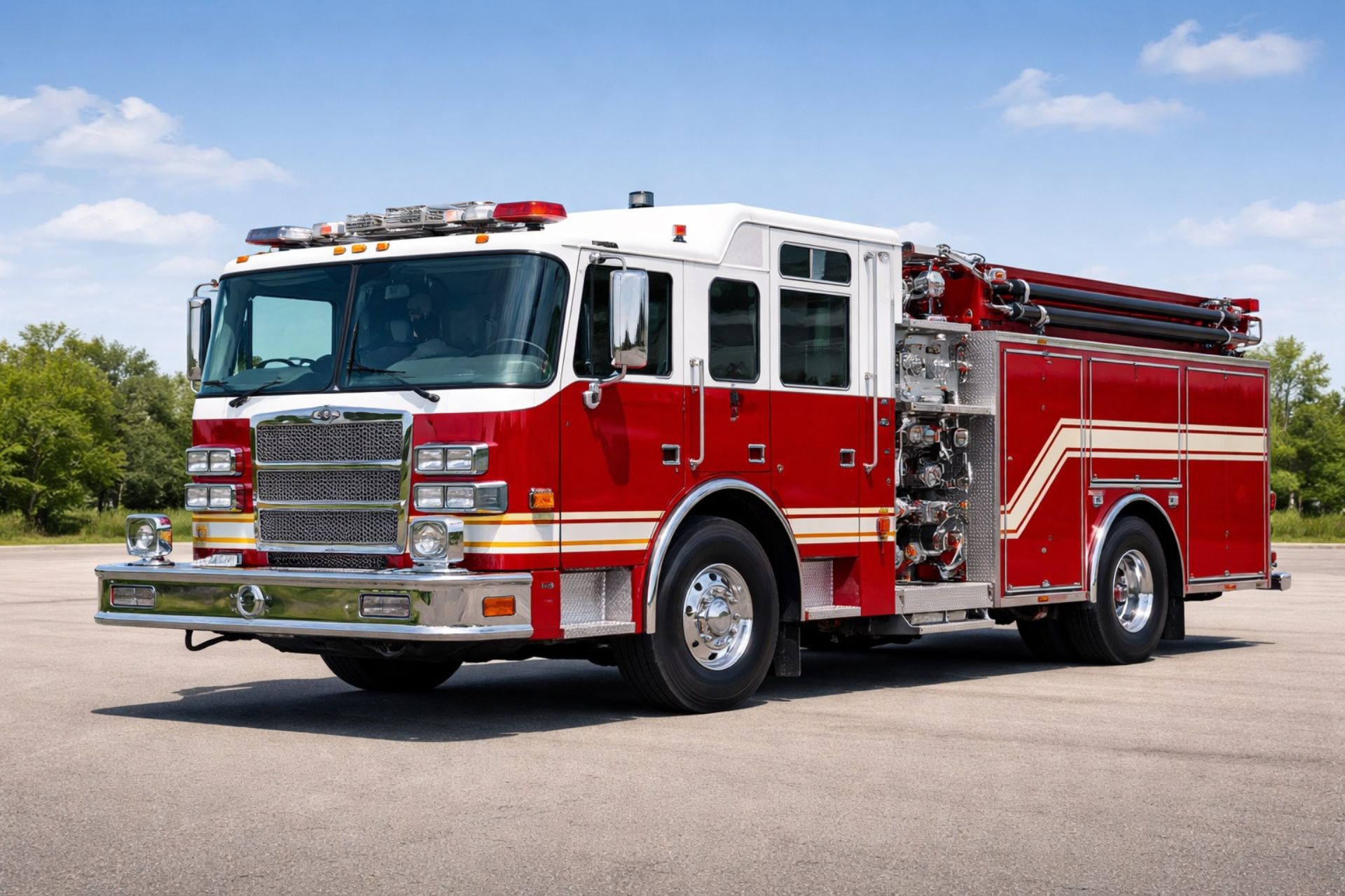 Red and white Cincinnati fire truck representing the city's $8 million fire department budget cut.