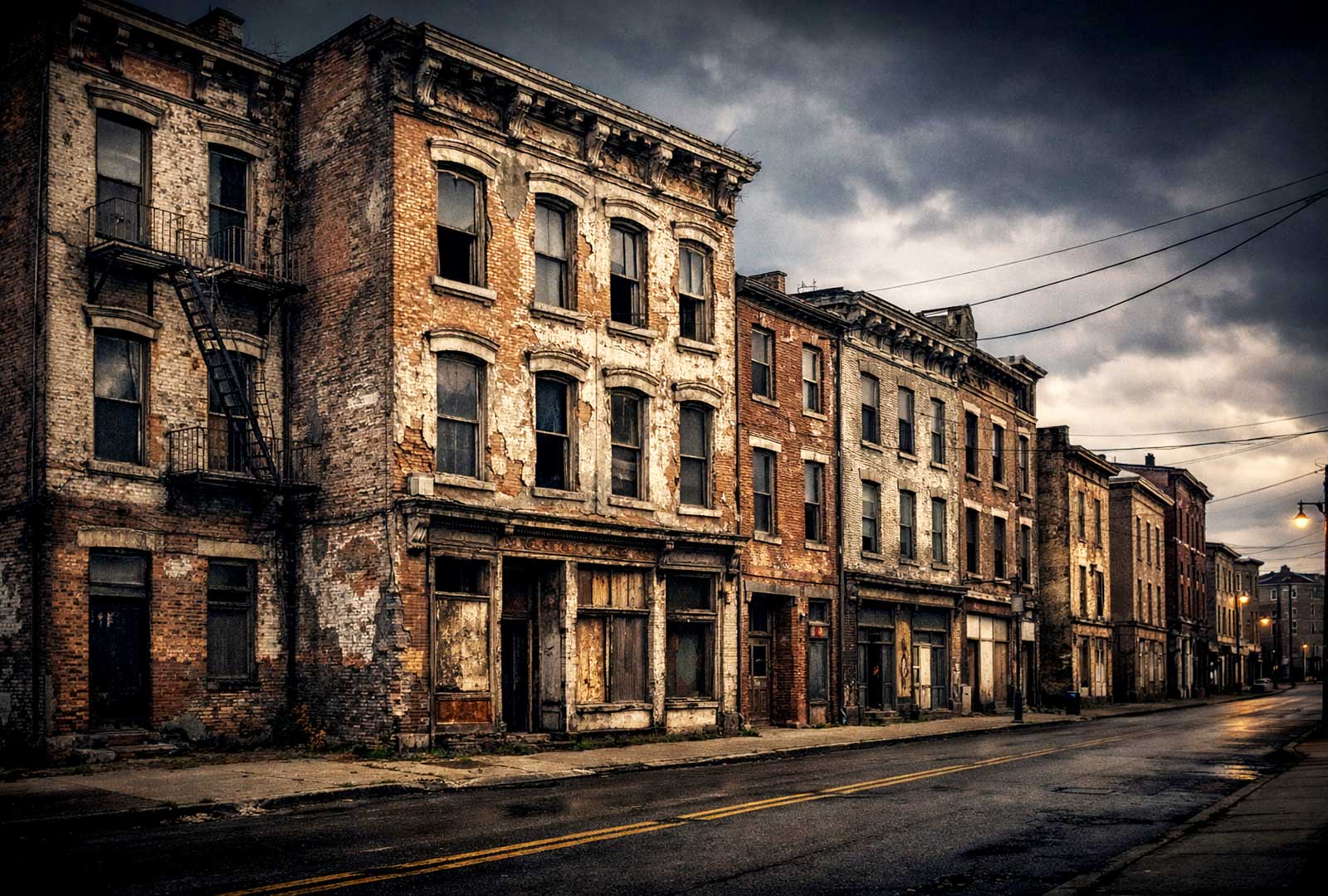 Cincinnati crime concerns reflected in a dilapidated Italianate building in Over-the-Rhine