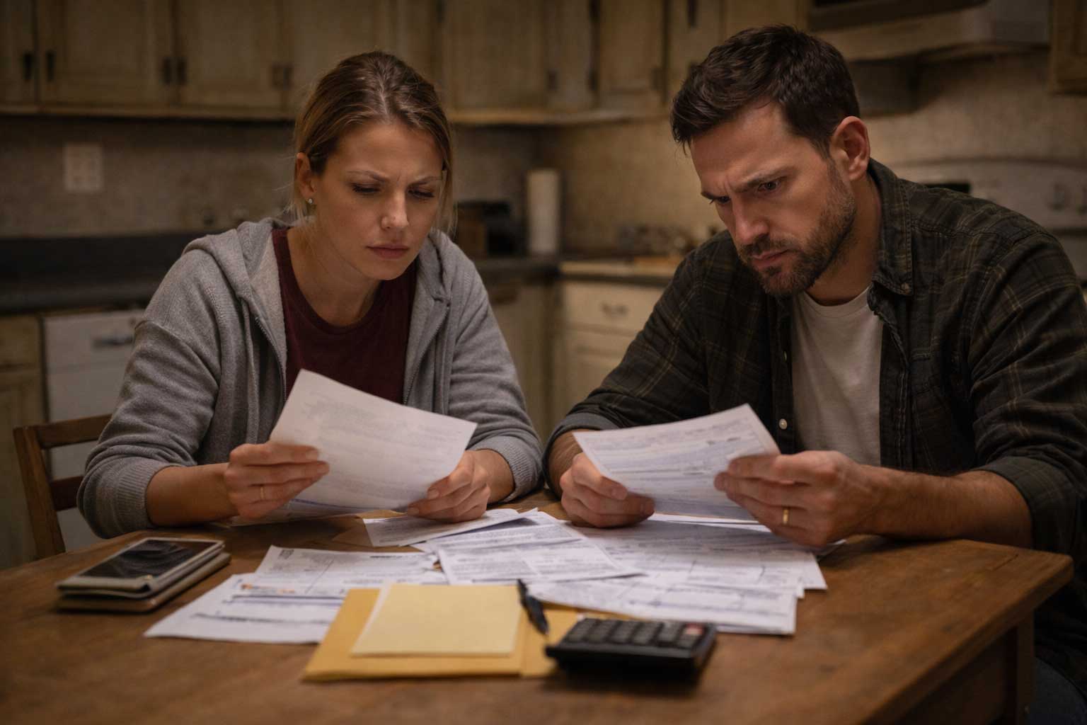 Cost of Living 2026 pressure as middle-class couple reviews rising household bills at kitchen table