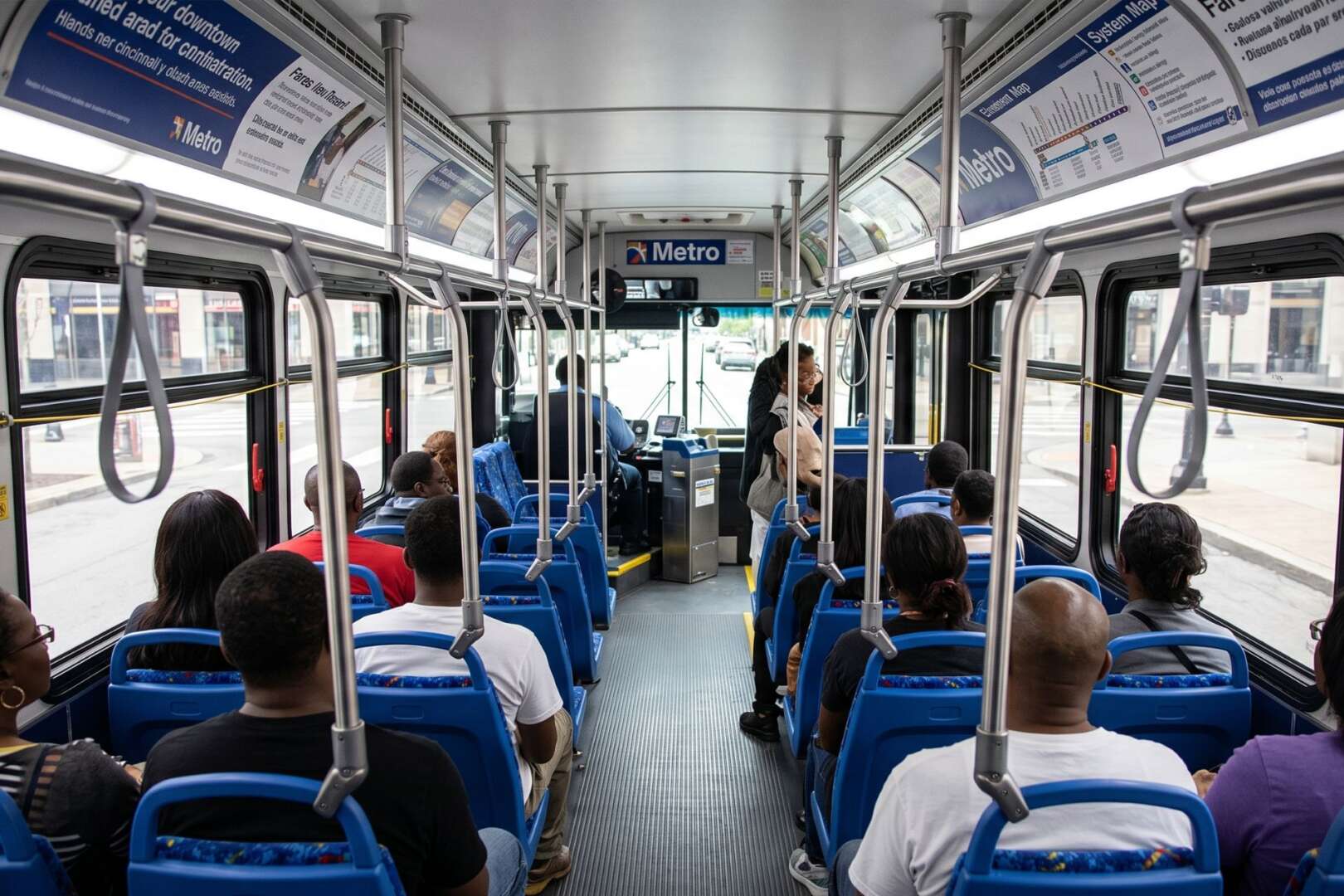 A photo that illustrates the passengers riding a Cincinnati Metro bus during the 2026 primary election day.
