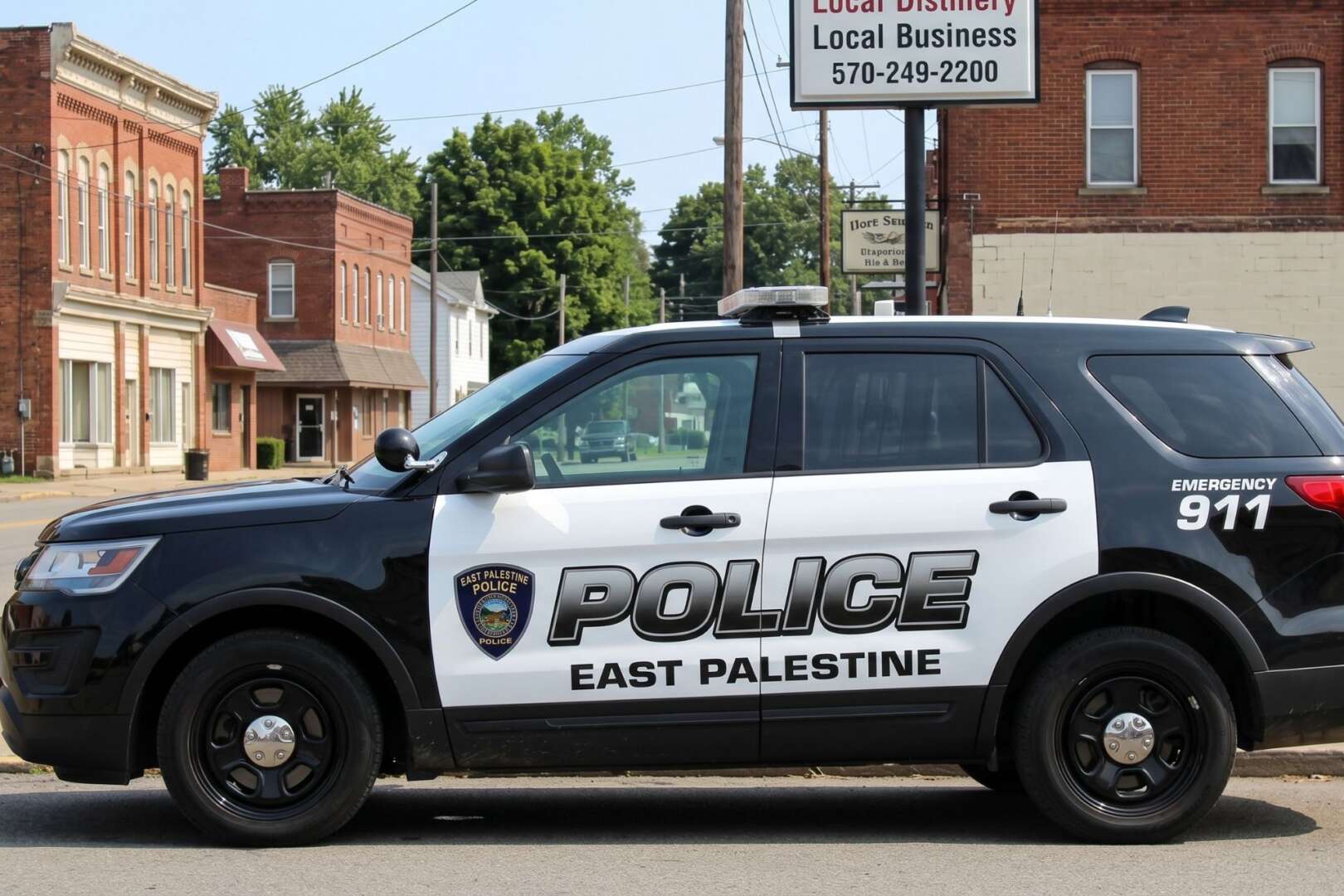 An East Palestine, Ohio police SUV parked on a town street, illustrating the ongoing debate over police recruitment age proposals in the state.