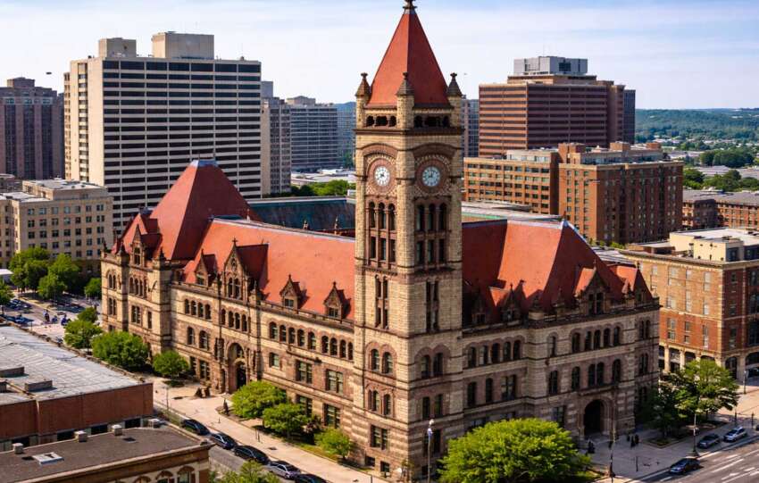 Cincinnati skyline with City Hall representing the city’s power structure and government leadership