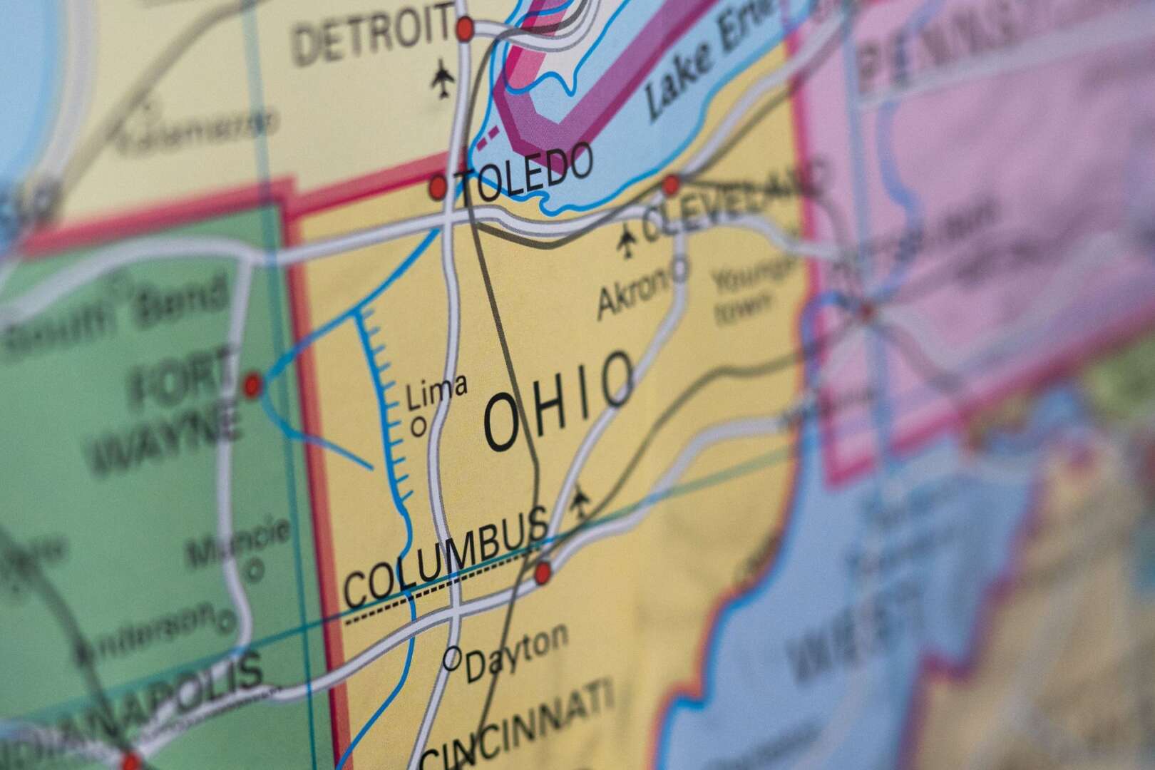 A map of the state of Ohio showing major cities and highways."