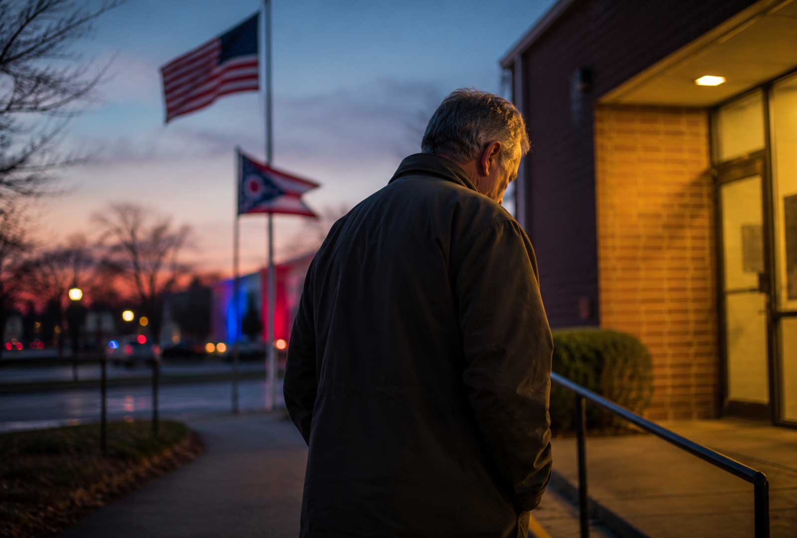 Ohio voter pauses outside a polling place as Republican purity tests shape the governor’s race