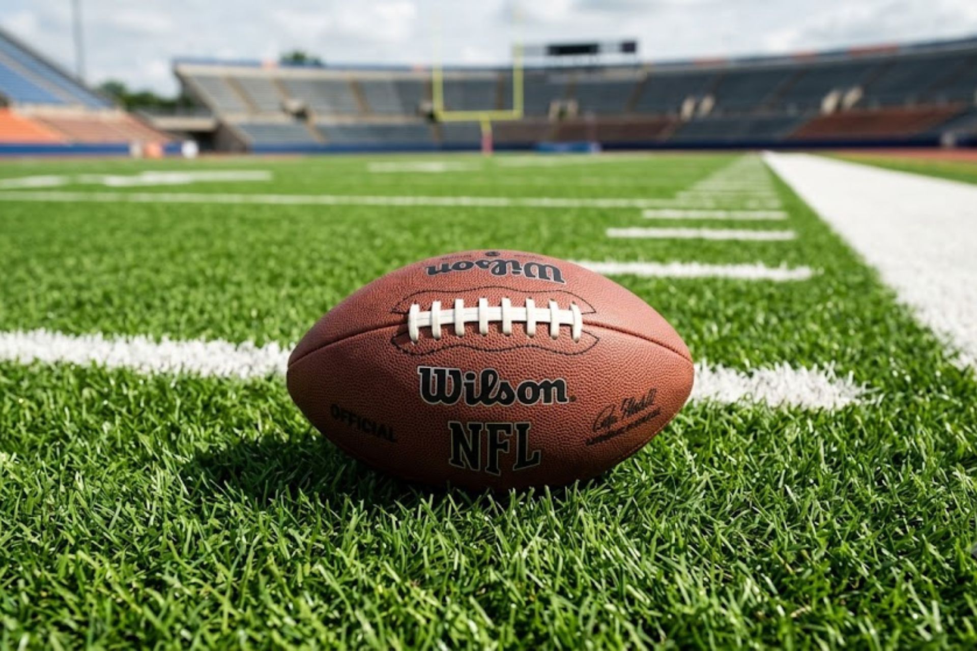 A football on the field at a stadium for Cincinnati Bengals training camp updates.