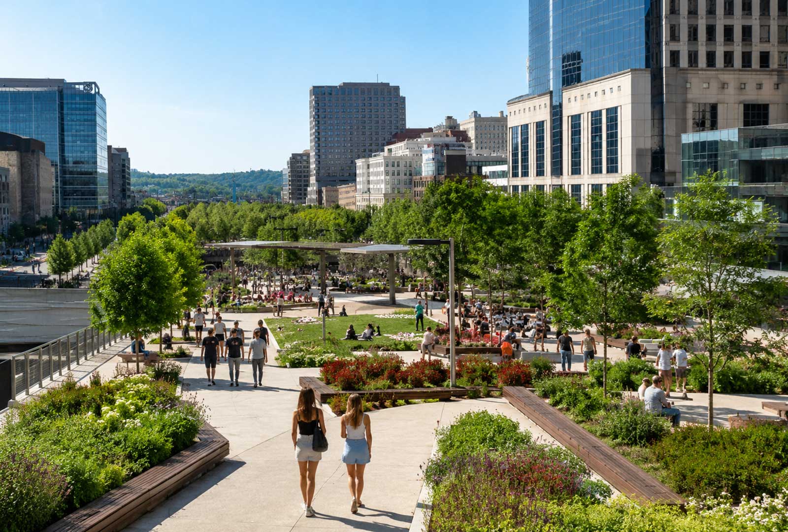 Concept Rendering of the Proposed Fort Washington Way Cap Connecting Downtown Cincinnati and The Banks