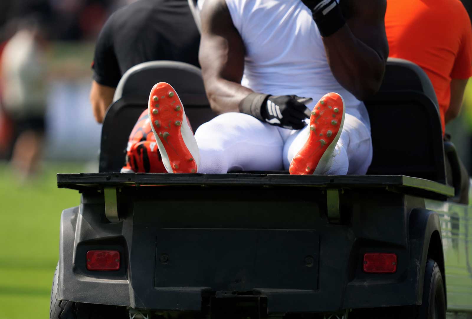 Shemar Stewart Injury: Close-Up of Football Player Being Carted Off Training Camp Field