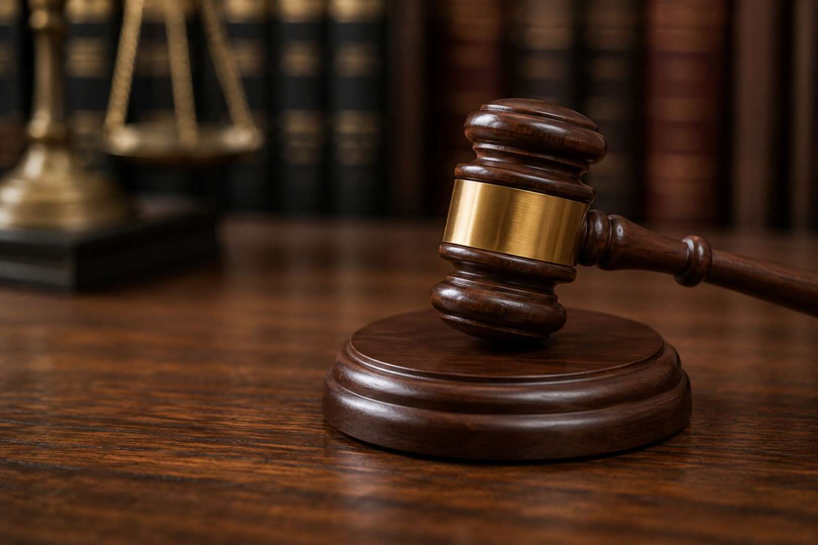 Judge’s gavel on a courtroom bench representing an Ohio wrongful imprisonment compensation case.