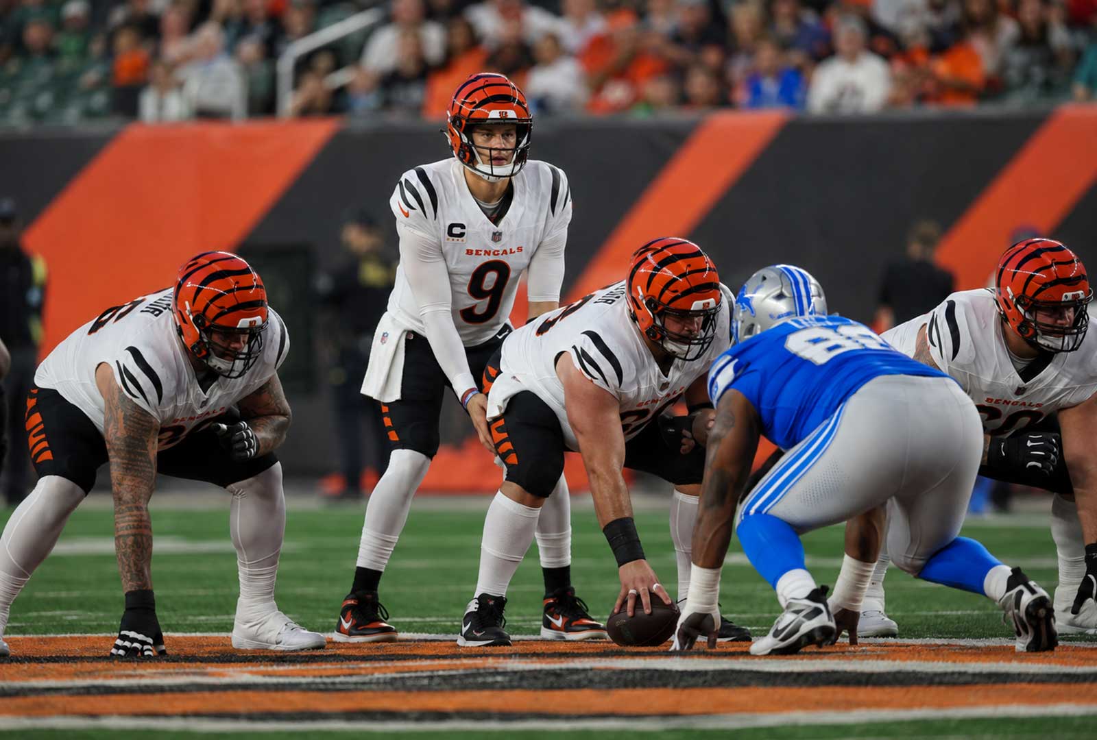 Joe Burrow lines up under center as the Bengals under-center offense faces the Detroit Lions during the 2026 preseason opener.