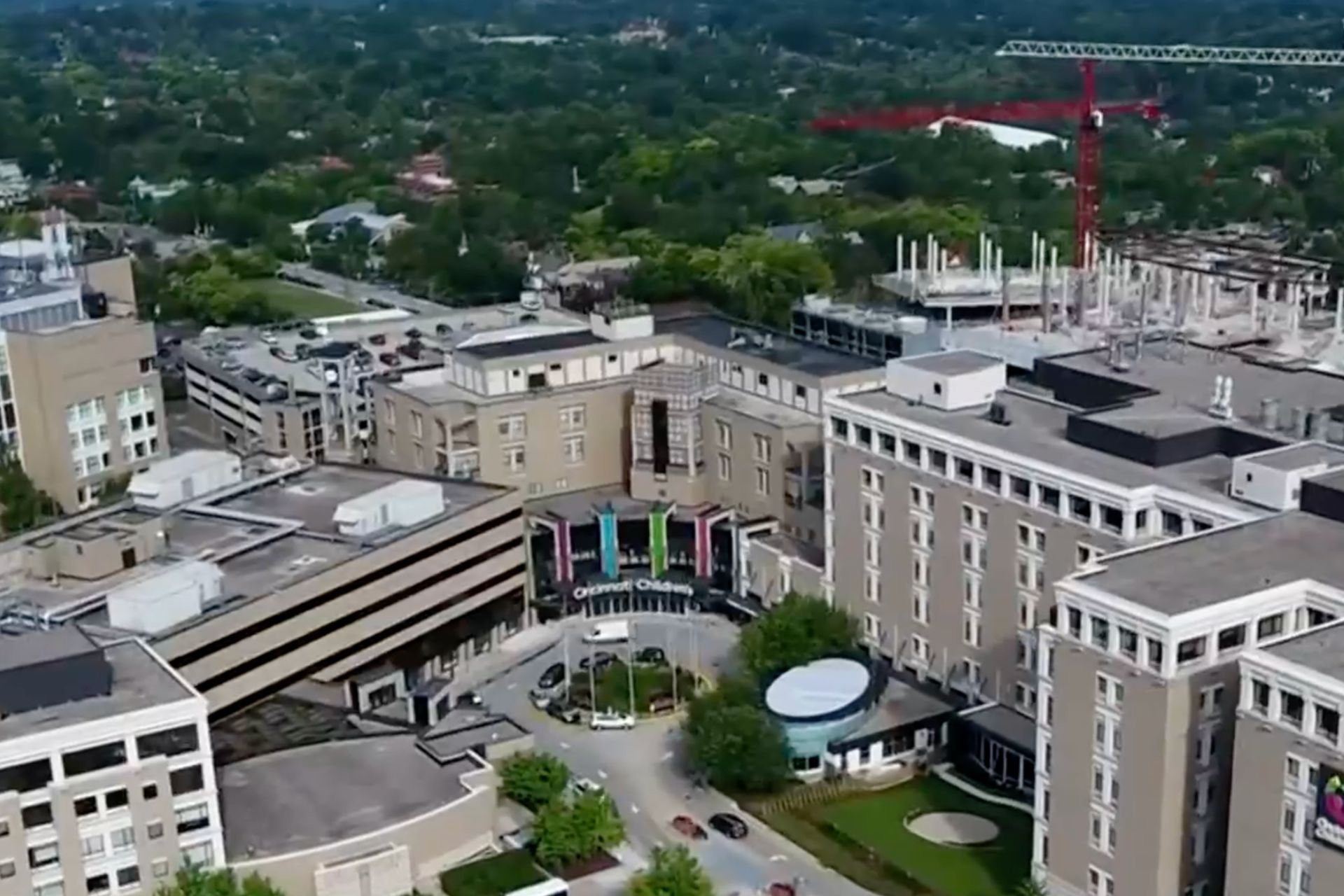 Aerial view of the Cincinnati Children's Hospital Medical Center campus.