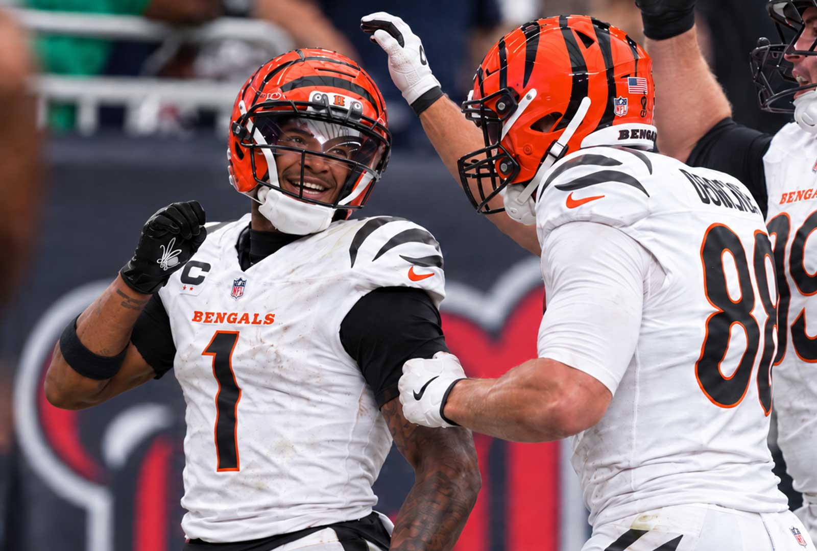 Cincinnati Bengals players celebrate during their 20-6 road win over the Houston Texans