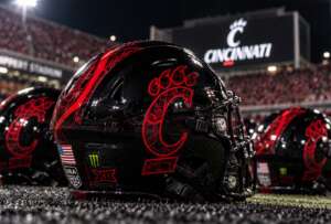 Cincinnati rushing attack featured custom black Bearcats helmets during the 31-26 win over Kansas State at Nippert Stadium.