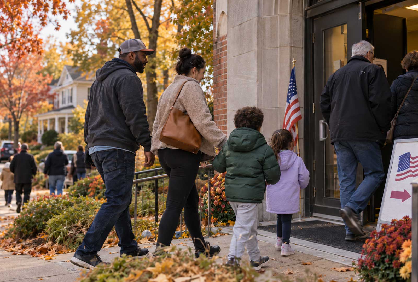 Family with children entering a neighborhood polling place to vote in the November election on Hamilton County's children's services levy, Issue 10.