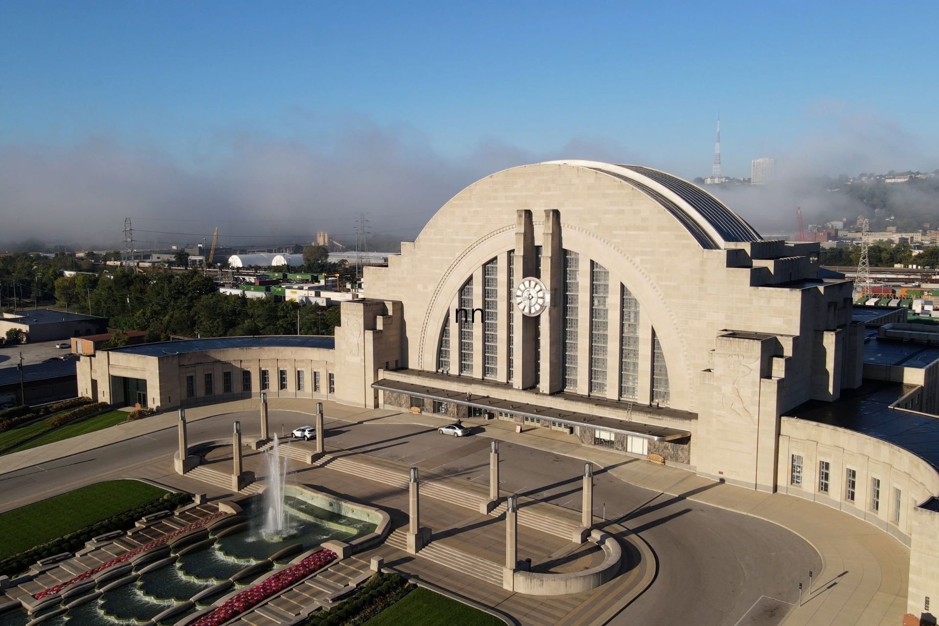 Aerial view of the historic Cincinnati Museum Center at Union Terminal exterior.