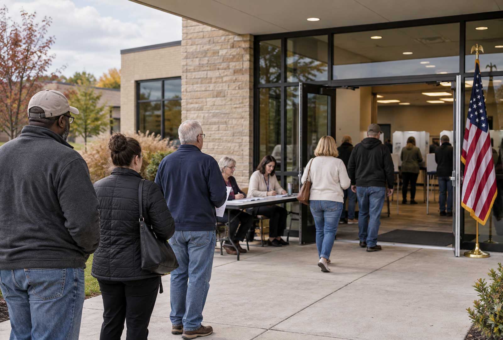 Ohio early voting underway as voters line up outside a suburban polling location to cast their ballots in the 2026 election.